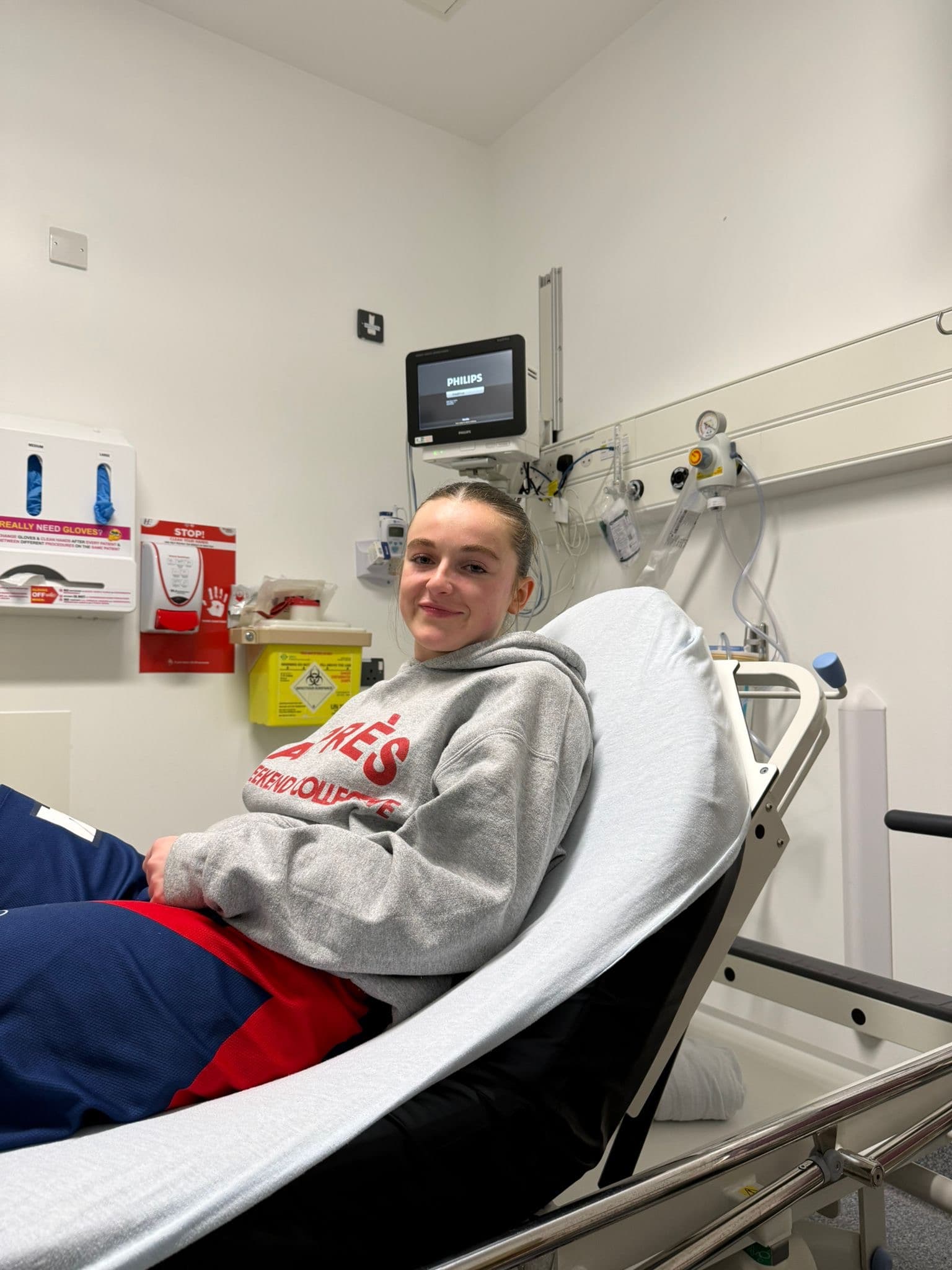 Sitting in a hospital bed in A&E after the injury