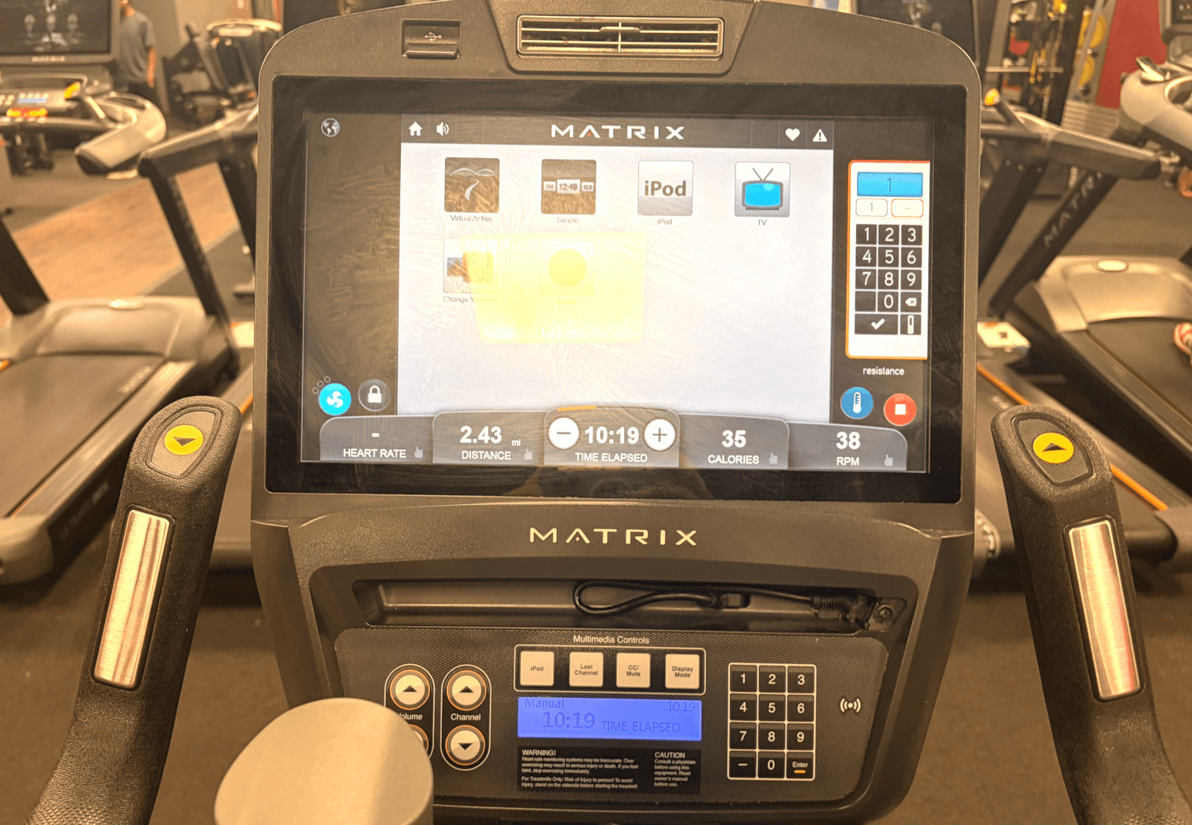 Stationary bike screen showing a cycling session